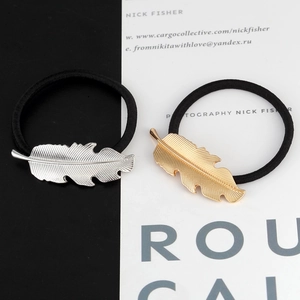 Classic gold and silver alloy leaf hair ties with high elasticity black rubber bands