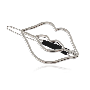 Minimalist silver hollow lip hair clip with metal spring clasp on white background
