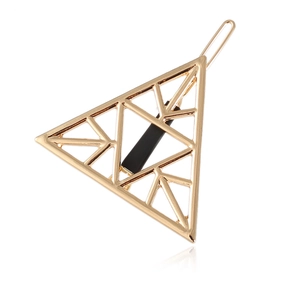 Modern geometric triangle hair clip featuring hollow gold alloy frame and black inlay