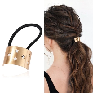 Élastique à Cheveux en Métal Brossé Étoile Creuse Support Queue de Cheval Minimaliste Géométrique Accessoires de Coiffure Femme