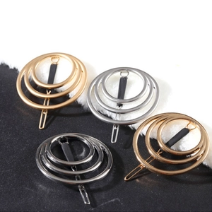 Fermagli per capelli geometrici europei a triplo anello in metallo oro argento nero