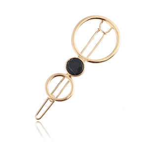 Barrette à cheveux minimaliste en alliage doré avec anneaux et pierre de marbre noir