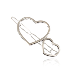 Barrette en alliage de zinc poli avec un design minimaliste à double cœur évidé