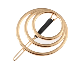 Fermaglio per capelli geometrico a tre anelli cavi in metallo finitura oro lucido