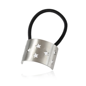 Bracelet de queue de cheval en métal avec étoiles évidées et élastique noir robuste