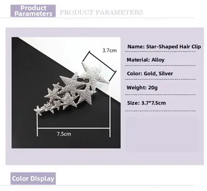 Close-up of star-shaped hair clip showing matte textured finish and size dimensions