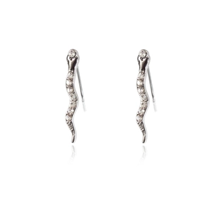 Dettagli di orecchini a forma di serpente in argento con pietre di zircone