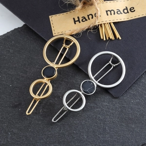 Barrettes à cheveux cercles géométriques or et argent avec pierres texture marbre