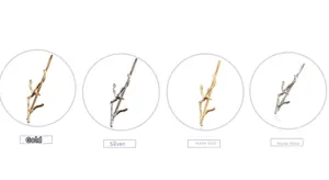 Détails des barrettes en forme de branche en or, argent, or mat et argent mat