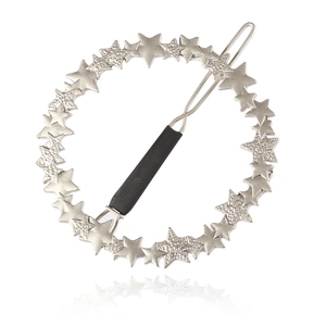 Silberne sternenbesetzte runde Haarspange mit Hochglanz-Metallfinish und Clip