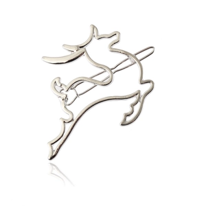 Minimalist silver deer silhouette hair clip with hollow out design in polished finish