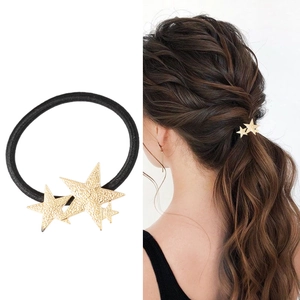 Women Fashion Alloy Hammered Star Hair Tie Simple Matte Gold Silver Elastic Hair Band Star Ornament Ponytail Holder Hair Accessory