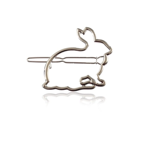 Cute hollow silver bunny metal hair clip accessory with minimalist rabbit outline shape