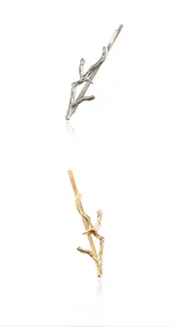 Détails de barrettes à cheveux en forme de branche, finitions dorée et argentée