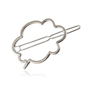Polished silver alloy cloud shape cutout hair clip with elastic metal bar