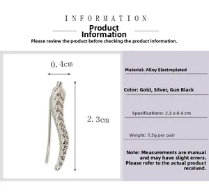 Detailed size specifications and material specs for leaf-shaped silver hook earrings