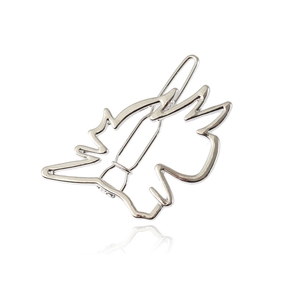 Minimalist silver dinosaur hollow hair clip with shiny metallic geometric finish