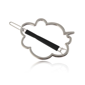 Minimalist cloud shaped silver alloy hair clip with black grip bar on white background