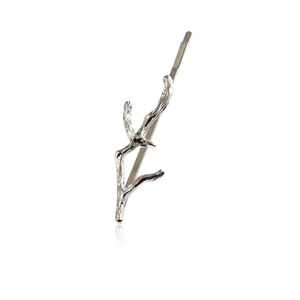 Barrette à cheveux minimaliste en forme de branche avec finition argentée polie