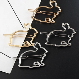 Hollow rabbit metal hair clips set in gold and silver finish for women hair accessories