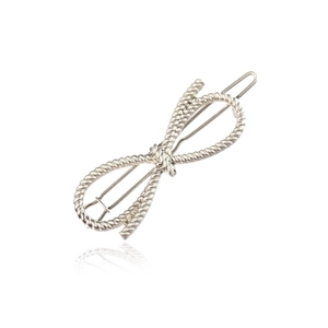 Silver bow hair clip with twisted rope texture metal design for women accessory