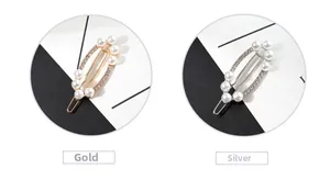 Détails de barrettes géométriques avec perles et strass en finitions dorée et argentée
