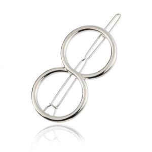 Polished silver zinc alloy hair clip with stylish double circle figure-8 design