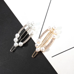 Barrettes à cheveux géométriques élégantes avec perles et strass sur base or et argent