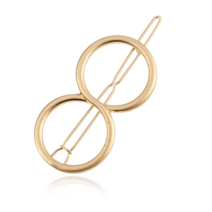 Fashionable gold zinc alloy hair clip with a geometric double circle figure-eight design
