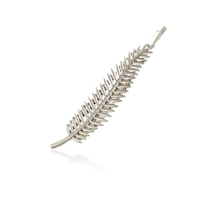Creative silver leaf zinc alloy hair clip with smooth lines and fine metal texture