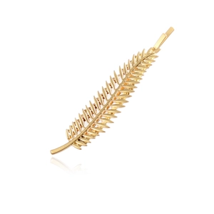 Creative zinc alloy gold leaf hair clip with detailed vein texture for women