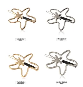 Detailed set of starfish hair clips in glossy and matte gold and silver finishes