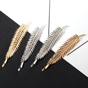Leaf design zinc alloy hair clips in gold silver and rose gold metallic finishes