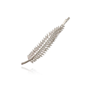 Silver zinc alloy leaf hair clip with fine vein texture and sleek minimalist design