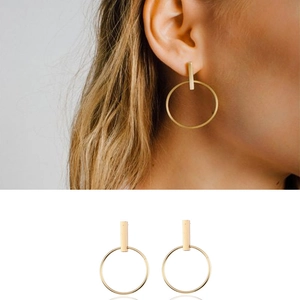 Boucles d'Oreilles Clous Géométriques Minimalistes Avec Barre Rectangulaire et Grand Anneau Circulaire pour Femme en Alliage Plaqué Bijoux de Mode