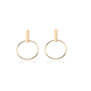 Boucles d'oreilles géométriques dorées avec clou rectangulaire et grand cercle délicat