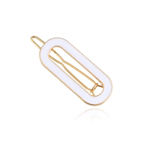 Minimalist golden metal hair clip with white oval hollow enamel geometric design