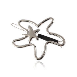 Polished silver hollow starfish hair clip with irregular double starfish metal design