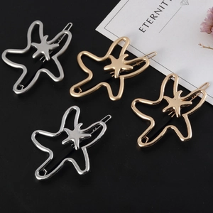 Chic hollowed out irregular starfish hair clips in polished silver and gold finishes