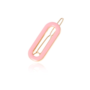 Detail of a pink oval hollow hair clip with a gold-plated wavy alloy pressure bar