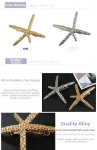 Detailed view of gold and silver starfish hair clips with textured metal surface