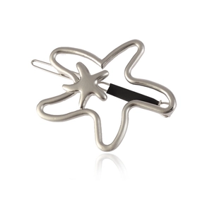Polished silver hollow starfish hair clip with irregular double star design for women
