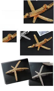 Detail of starfish hair clips in gold and silver with textured surface and metal clip