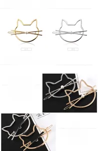 Barrettes chat en métal doré et argenté avec perles élégantes pour femmes, vue détaillée