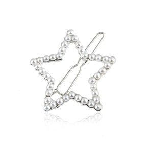 Hollow star hair clip with white pearls and silver metal base for women hairstyle