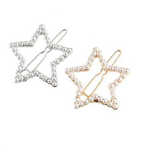 Chic hollow star hair clips with white pearls in gold and silver metallic finishes