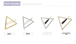 Collection de barrettes triangulaires géométriques en or et argent avec détails en cuir