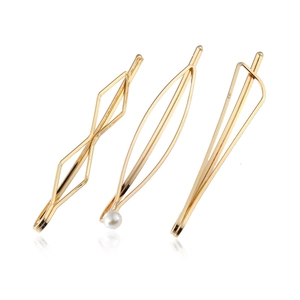 Minimalist Alloy Gold Geometric Hair Clip For Women Fashion Side Clip Jewelry With Artificial Pearl Decor Elegant Hair Accessories