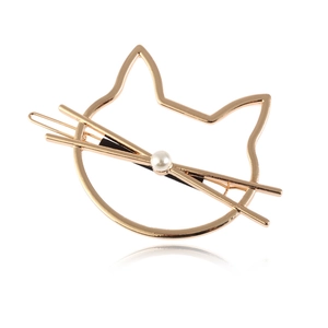 Barrette à Cheveux en Forme de Chat Creux pour Femmes Alliage Fausse Künstliche Perle Élégant Or Argent Accessoire Quotidien