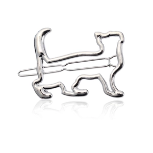 Barrette à cheveux en alliage argenté poli avec silhouette de chat évidée minimaliste
